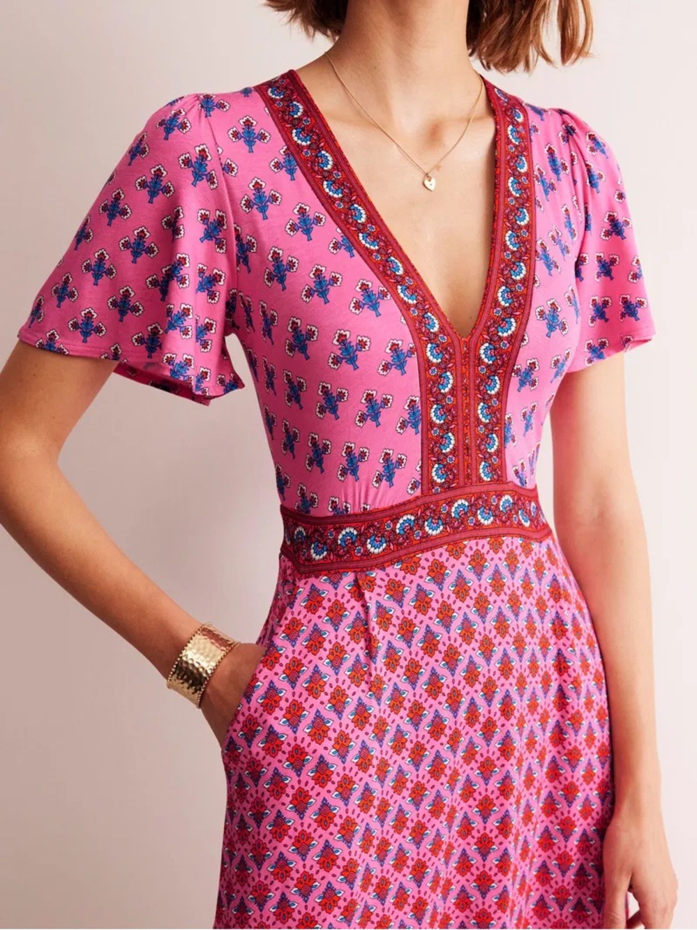 Boden Ellie Flutter Maxi Tea Dress Sangria Sunset Petal Charm Size 10 - Picture 2 of 5